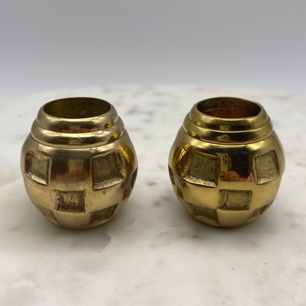 RARE RETIRED MacKenzie-Childs Check Taper Brass Candle Holder Gold Set of 2‎